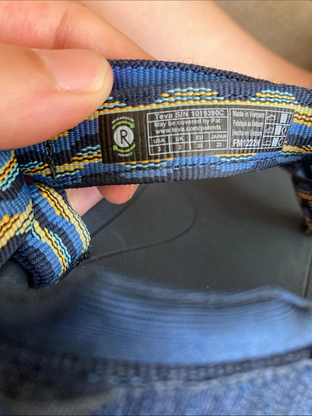Teva Navy Striped Webbing Strap with Yellow and Teal Accents